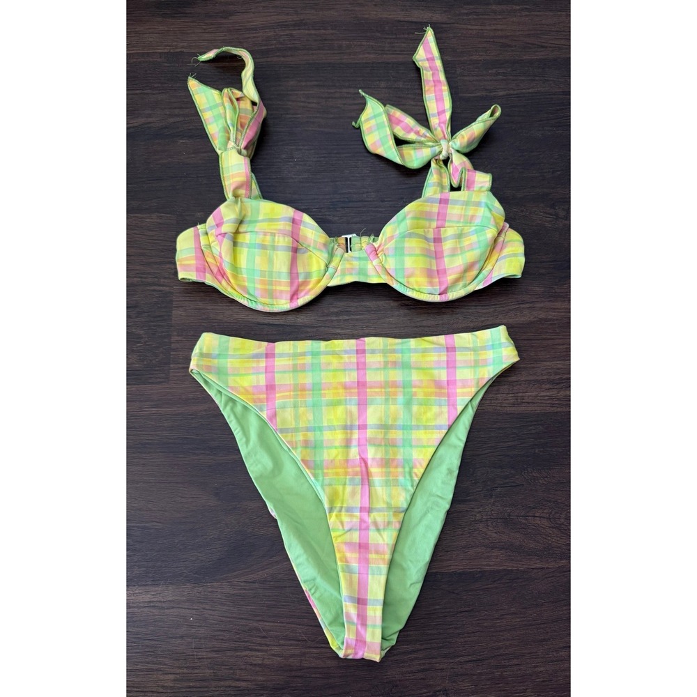 Dippin Daisy's Women's Pretty Plaid Underwire Tie Strap Bikini Set Size Small - Picture 3 of 9